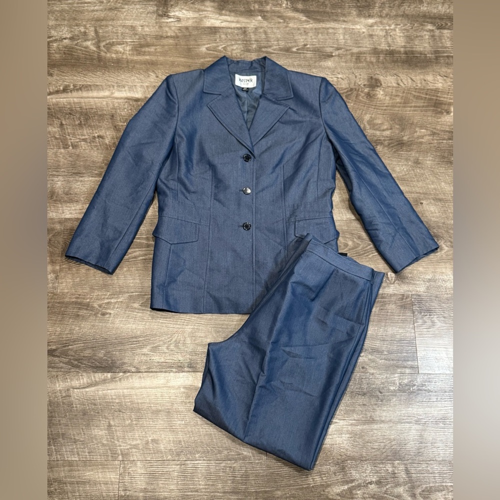 Vintage Kasper Petites Denim pants suit women’s size 10p in EUC
